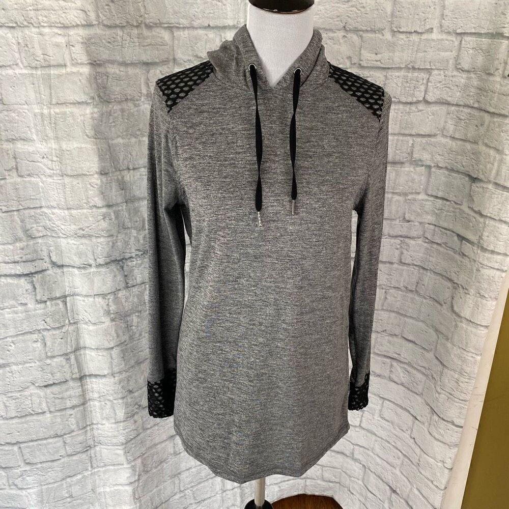 Layer 8 women M pullover Longsleeve hoodie w/mesh accent cuffs and shoulders